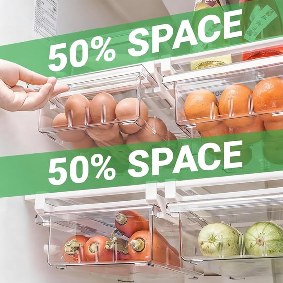 12 Inch Stretchable Fridge Drawer Organizer, Deep Storage Refrigerator Drawer for Deli Meat Cheese Produce, Food-Grade Kitchen Storage Box
