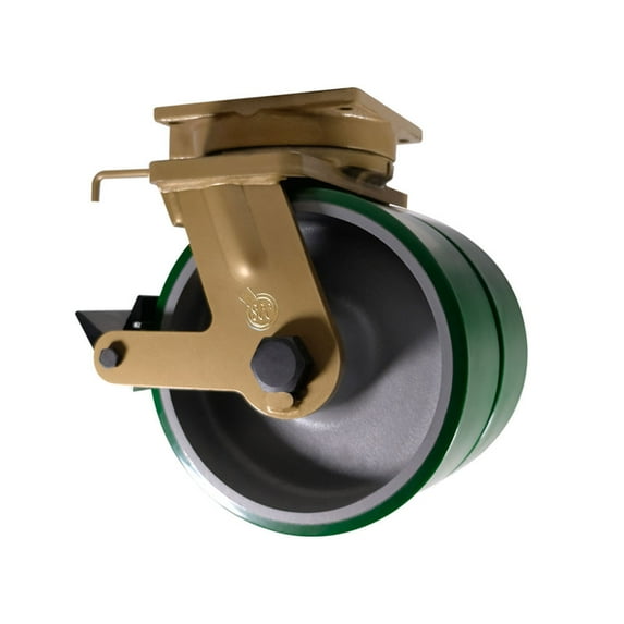 12 Inch Super Heavy Green Poly Dual Wheel Swivel Caster with Brake & Swivel Lock