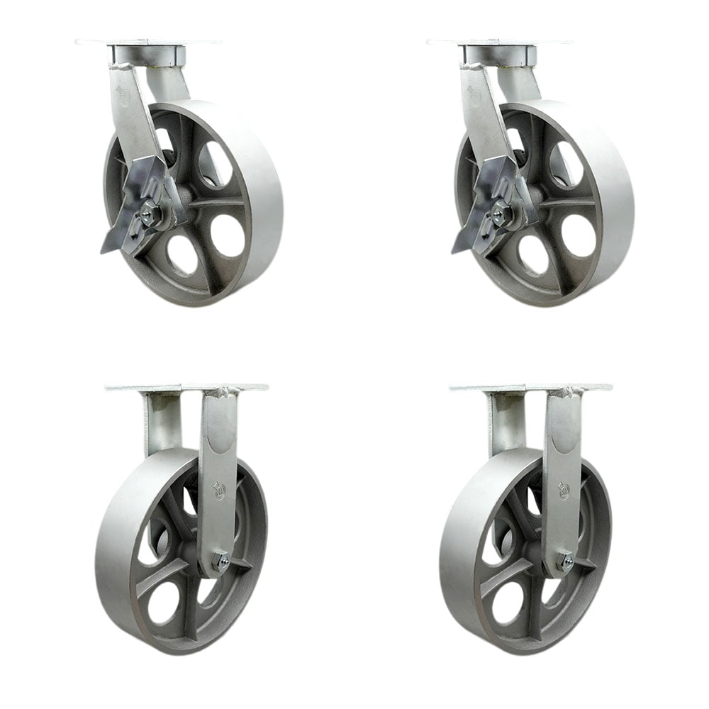 5 Inch Industrial Casters - Set Of 4 Heavy Duty Cast Iron Swivel Casters, 2000 Lb Capacity