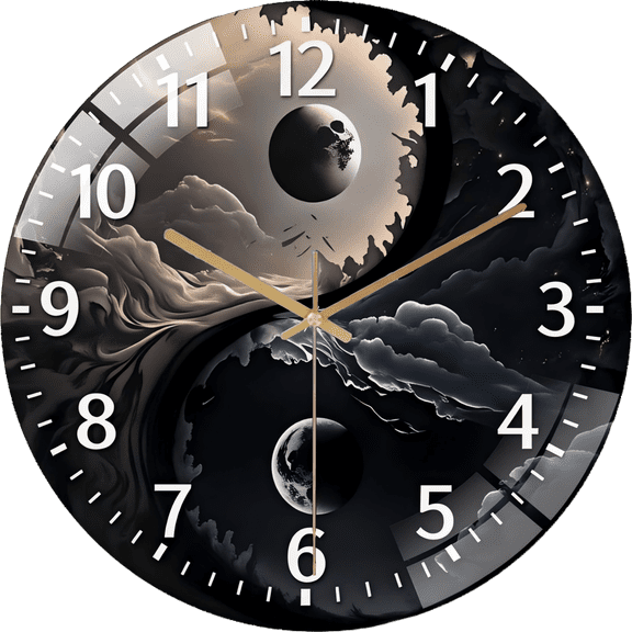 12 Inch Tai Chi- Yin Yang Bagua Glass Wall Clock, Modern Simple Design, Silent Quartz Clock, Suitable for Living Room, Bedroom(Battery Not Included), 30cm