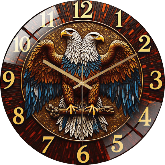 12 Inch Tempered Glass Wall Clock Double-Headed Eagle- Clock Design Suitable For Wall Decor Or Tabletop Display Anywhere