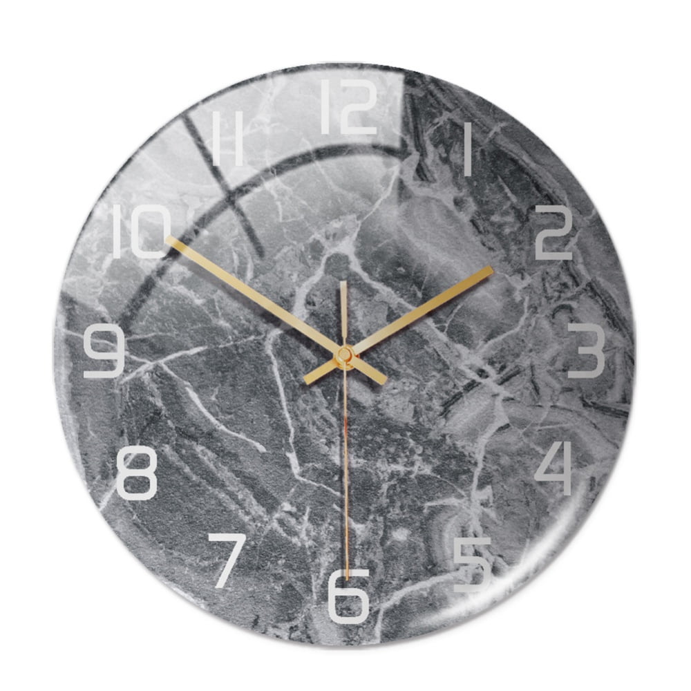 12 Inch Tempered Glass Wall Clock Marble Texture Silent Non-Ticking ...
