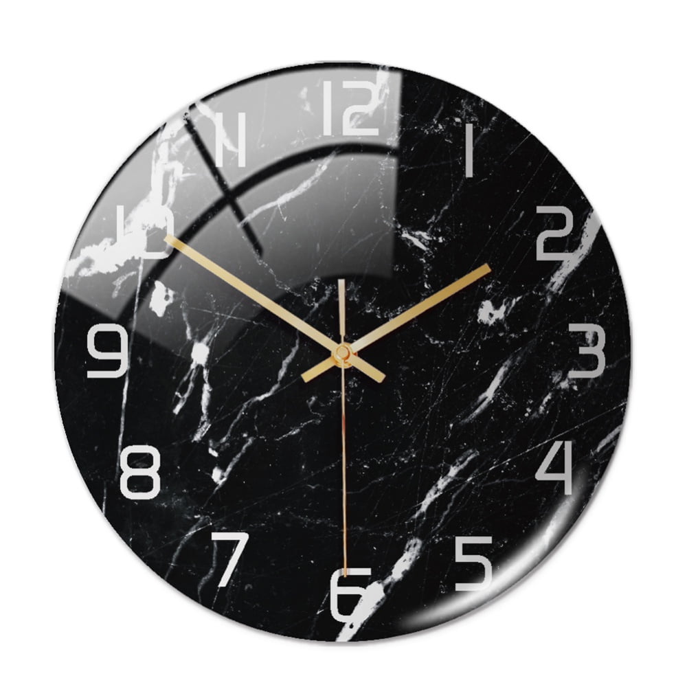 12 Inch Tempered Glass Wall Clock Marble Texture Silent Non-Ticking ...