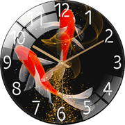12 Inch Tempered Glass Wall Clock, Red Koi Swimming Pattern Design Wall Clock, Silent Clock, Suitable for Home Decoration Battery Not Included, 30cm
