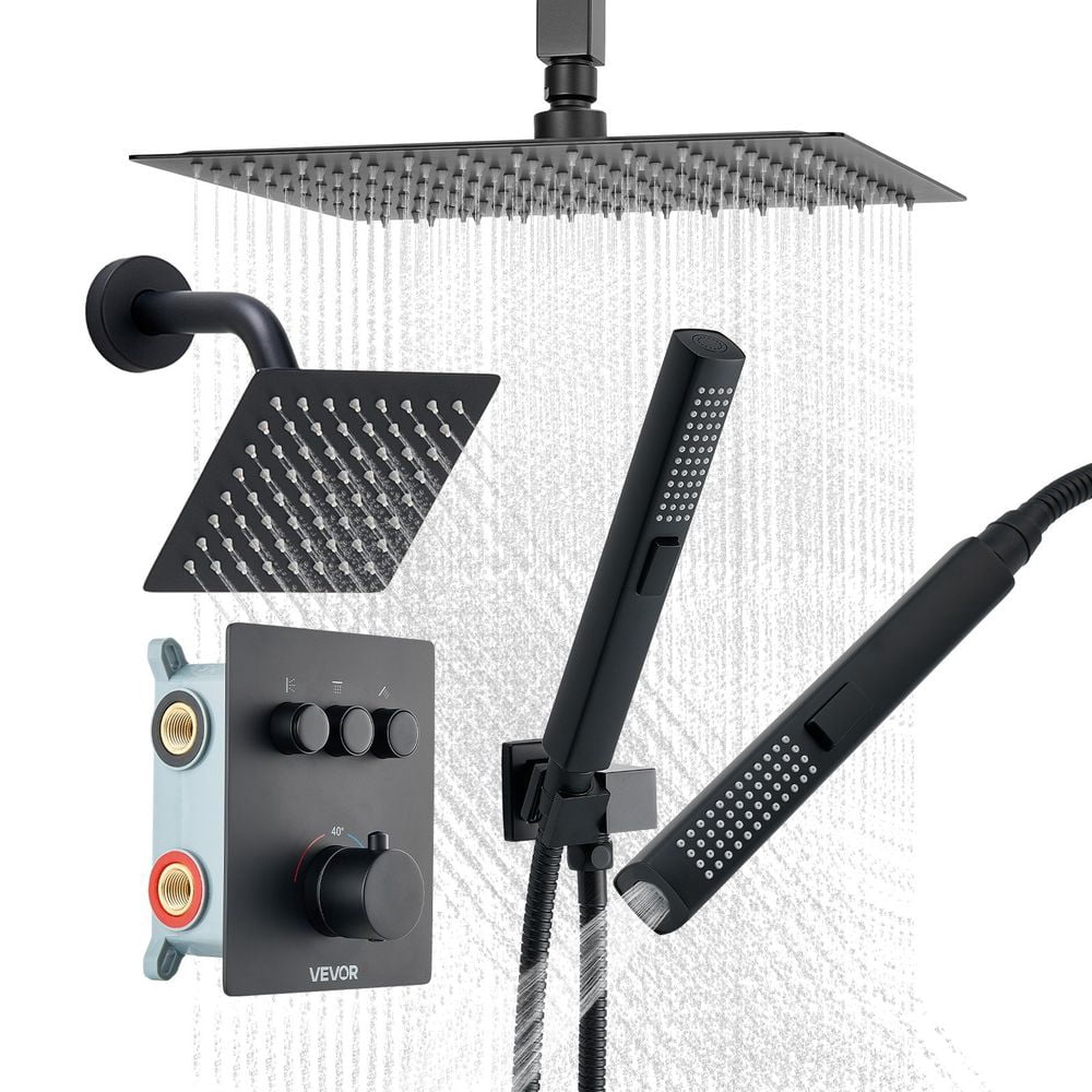 12 Inch Thermostatic Ceiling Mount Rainfall Shower System with 6 Inch ...