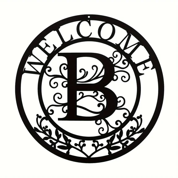 12 Inch Tin Sign Welcome Black Letter B Metal Wall Hanging Room Decor, Home Decor, Holiday Decor,Front Door Decor