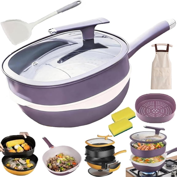 12 Inch Titanium Alloy Non Stick Pot with Lid with Steamer - Deep Saute Pan with Ergonomic Stay-Cool Handle, Ceramic Coating, Induction & Gas Compatible for Frying Steaming,B