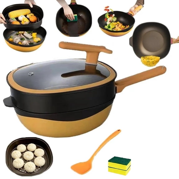12 Inch Titanium Alloy Non Stick Pot with Lid with Steamer, Multi-Purpose Deep Saute Pan for Frying,Nonstick Frying Pan Cookware Sets for Cooking, Frying, Baking