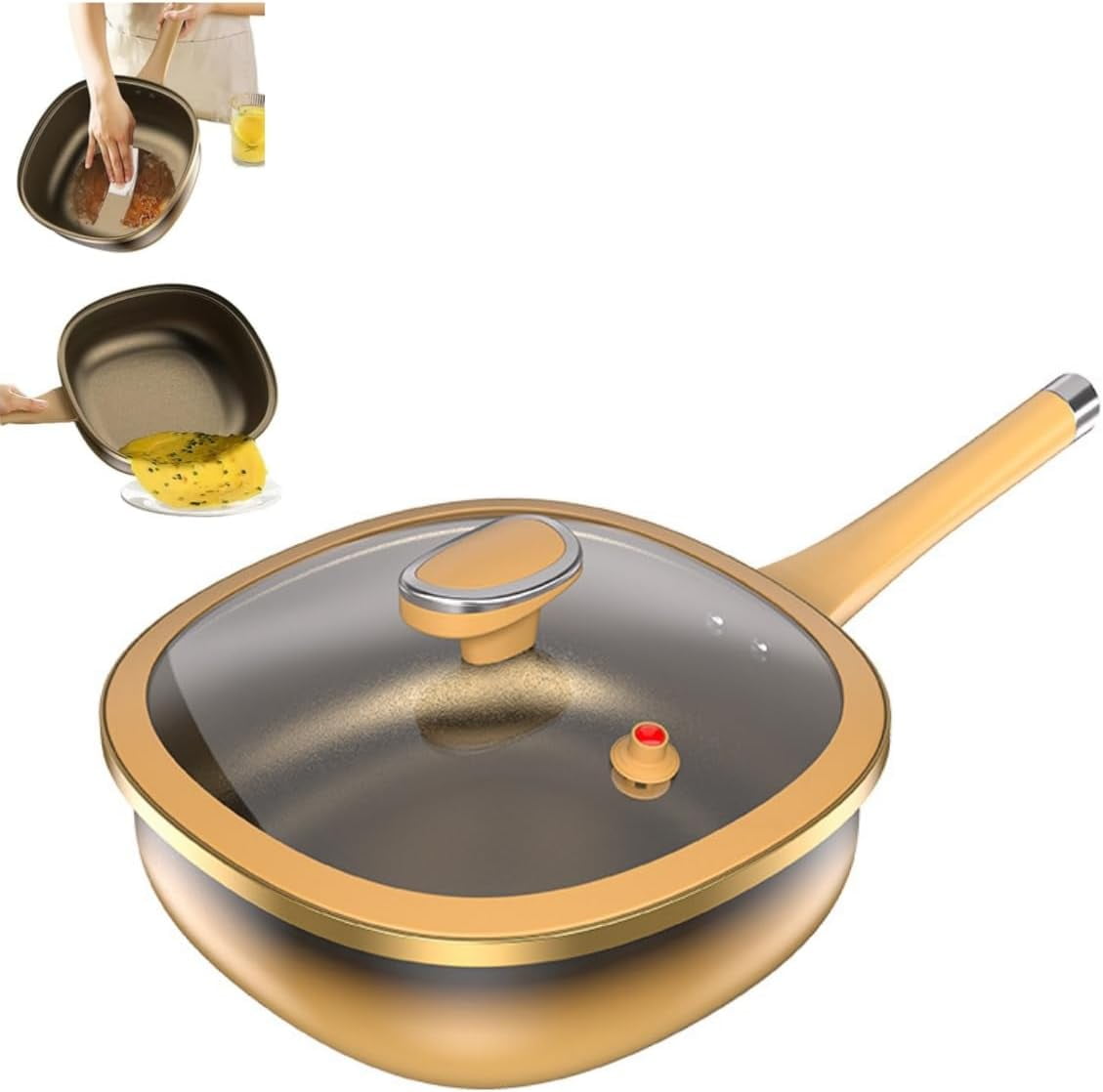 12 Inch Titanium Alloy Non Stick Pot with Lid with Steamer Non Stick Frying Pan Set with Lids, Titanium Pans for Cooking Nonstick Frying Pan Cookware Sets, Multi-Purpose Deep Saute Pan
