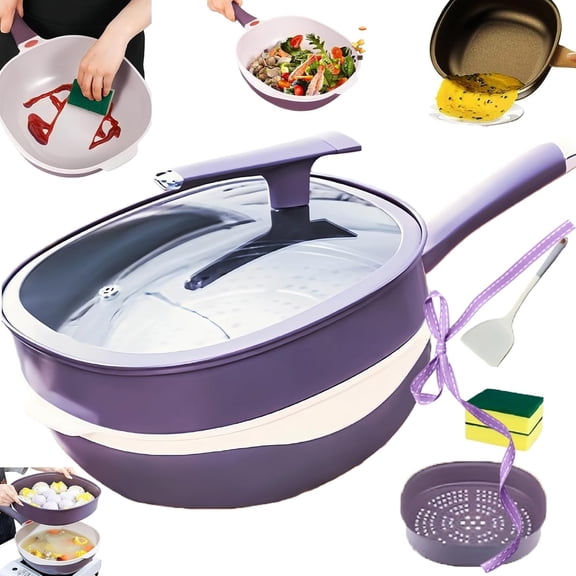 12 Inch Titanium Alloy Non Stick Pot with Lid with Steamer Non Stick Frying Pan Set with Lids, Titanium Pans for Cooking Nonstick Frying Pan Cookware Sets, Multi-Purpose Deep Saute Pan