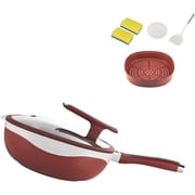12 Inch Titanium Alloy Non Stick Pot with Lid with Steamer,Nonstick Frying Pan Cookware Sets,Multi-Purpose Deep Saute Pan,Titanium Pans for Cooking Red
