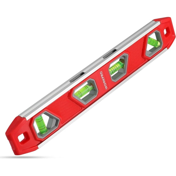 12 Inch Torpedo Level, Magnetic Small Leveler Tool, Plumbing Level with Pitch Vial, Aluminum Reinforced, 4 Bubbles, V-Groove for Conduit Bending