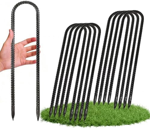 12 Inch Trampoline Wind Stakes, 8PCS Heavy Duty U Stakes, Rebar Ground Anchors, Trampoline Anchors, Galvanized Steel Tent Stakes for High Wind, Yard, Fence and Soccer Goals