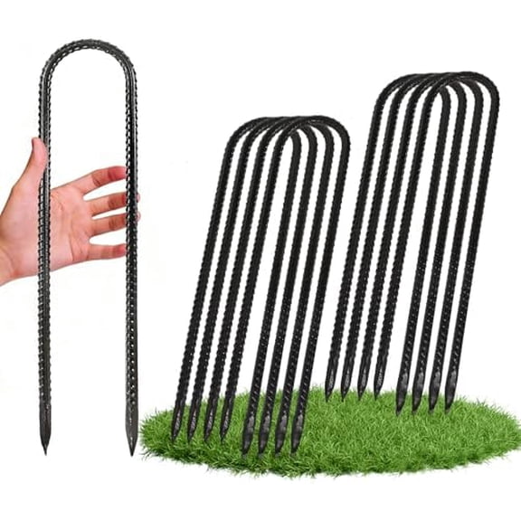 12 Inch Trampoline Wind Stakes, 8PCS Heavy Duty U Stakes, Rebar Ground Anchors, Trampoline Anchors, Galvanized Steel Tent Stakes for High Wind, Yard, Fence and Soccer Goals