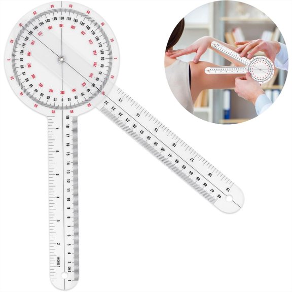 12 Inch Transparent Goniometer 360 Degree Protractor Angle Ruler With Inch CM Scales For Physical Therapy And Drafting,Clear