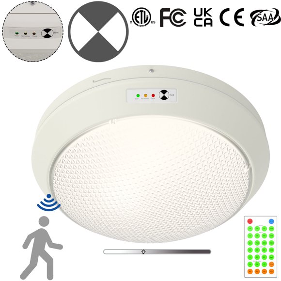 12 Inch Tri-Level Sensor LED Canopy Gas Station Emergency Ceiling Light w/Remote, Battery Backup, IP65 30W 3750lm Vapor Tight Lights, 100-277V 5000K 0-10V Dimmable Flush Mount Waterproof Fixture, ETL
