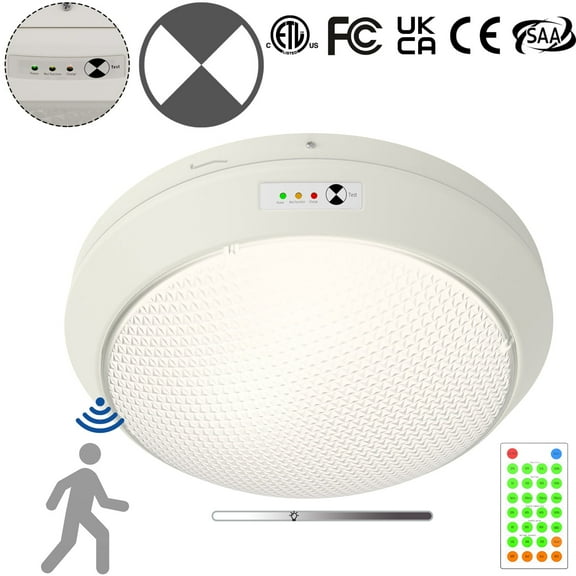 12 Inch Tri-Level Sensor LED Canopy Gas Station Emergency Ceiling Light w/Remote, Battery Backup, IP65 30W 3750lm Vapor Tight Lights, 100-277V 5000K 0-10V Dimmable Flush Mount Waterproof Fixture, ETL