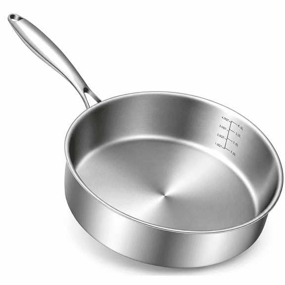 12 Inch Tri-Ply Stainless Steel Frying Pan, Compatible with All Cooktops Up to 600, Large Frying Pan Induction-Ready Skillet, Dishwasher and Oven Safe, Even Heat