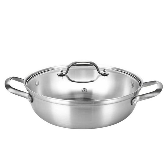 12 Inch Tri-Ply Stainless Steel Saut Pan with Lid, 4 QT Hot Pot, Induction Compatible, Oven Safe, Dishwasher Safe