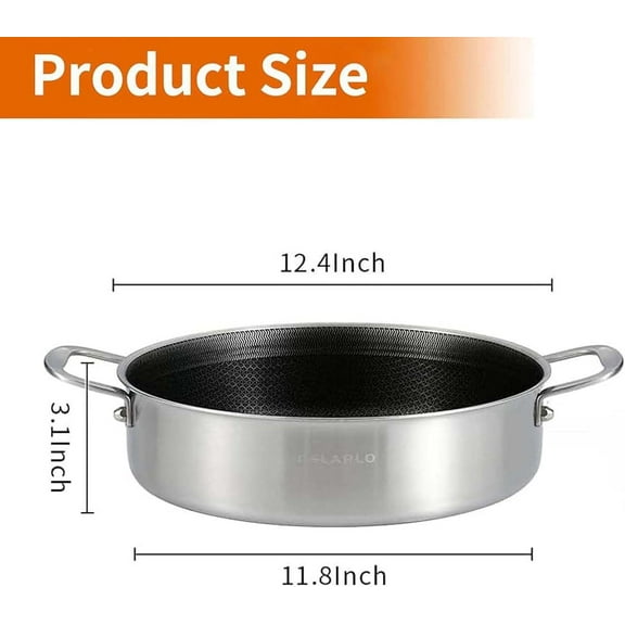 12 Inch Tri-Ply Stainless Steel Skillet with Lid, Dishwasher-Friendly, Stay-Cool Handles, Oven-Safe Up to 660℉