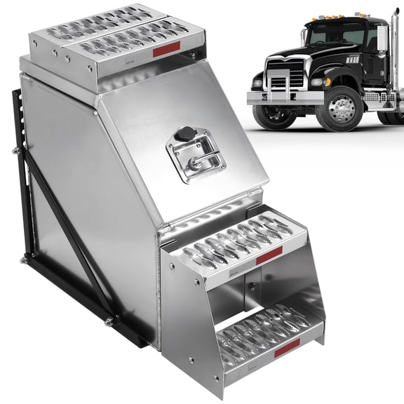 12 Inch Truck Side Tool Box, Weatherproof Aluminum Step Box with T-Handle Latch Lock  Compatible with Peterbilt, Kenworth, Freightliner & More