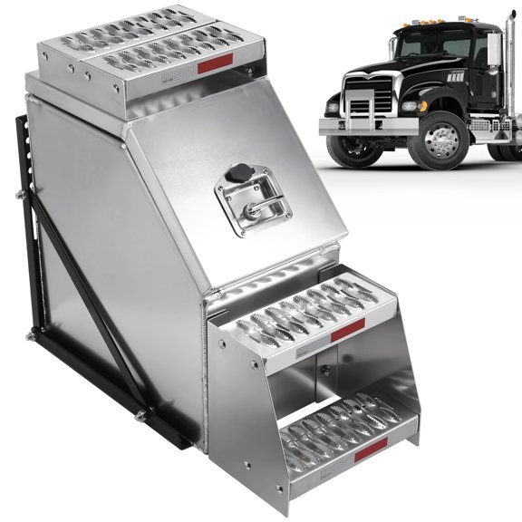 12 Inch Truck Side Tool Box with Saddle Step Open Wide Design & T-Handle LATCH Lock Truck Step Box Aluminum Toolbox Fit for Peterbilt Kenworth & More