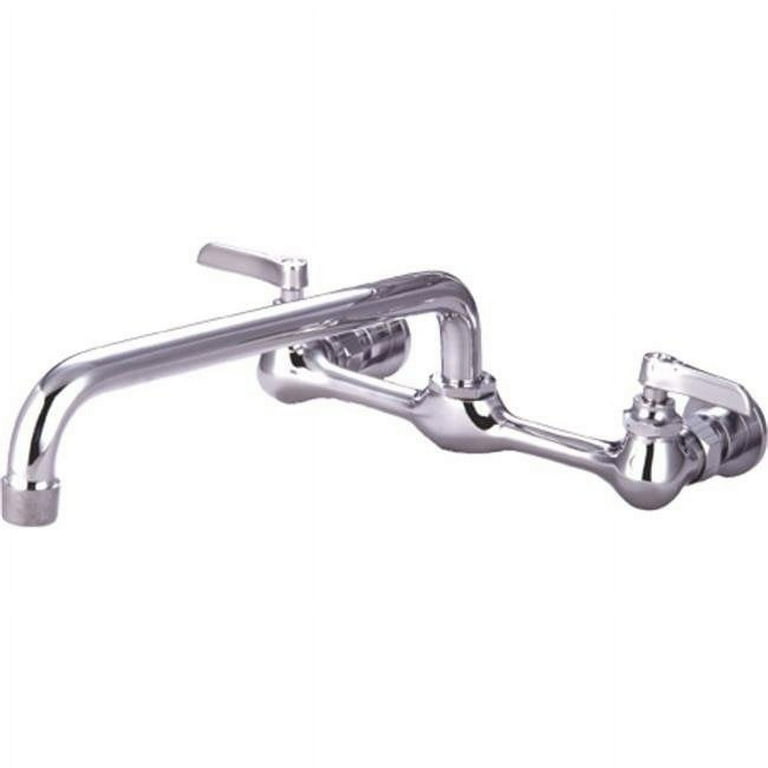 12 Inch Tubular Spout Brass Wall Mount Kitchen Faucet - Polished Chrome  Finish