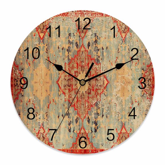 12 Inch Turkish Boho Wall Clock, Wallpaper Murals Retro Medieval Battery Operated Silent Non Ticking Clocks, Easy to Read Round Wall Clock for Kitchen/Living Room/Bedroom/Bathroom