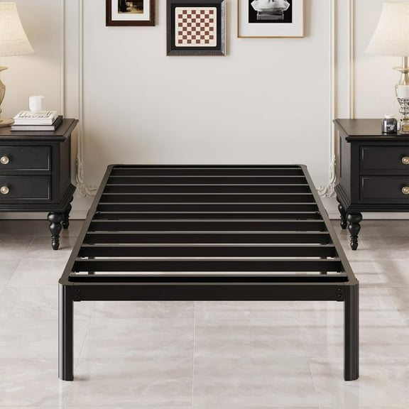 12 Inch Twin Bed Frames with Rounded Corner Legs, 1000 LBS Heavy Duty Metal Twin Platform Bed Frame with Steel Slats Support, No Box Spring Needed, Noise Free, Easy Assembly