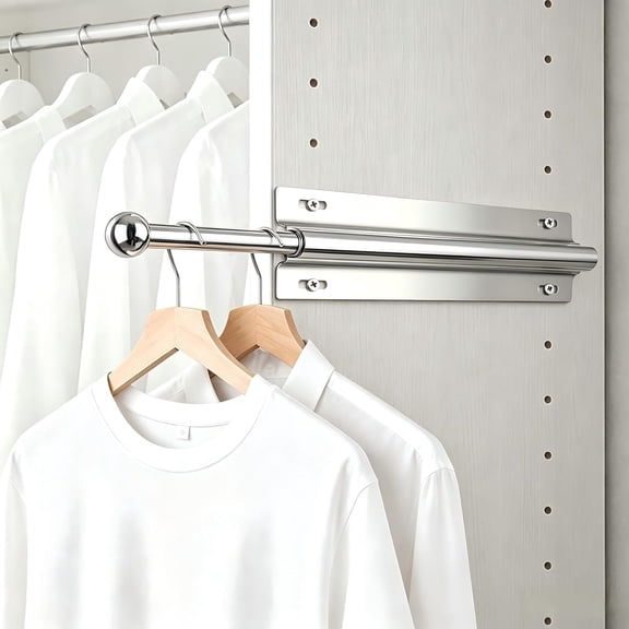 12 Inch Valet Rod for Closet Pull Out, Clothing Organizer (Silver, 1 Pack) | Stainless Steel, Holds Up to 30 Lbs, Resistant to Deformation, Fading & Rust, Easy to Install, Hidden and Space-Saving