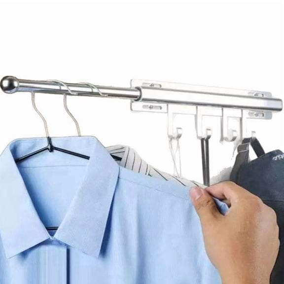 12 Inch Valet Rod for Closets Pull Out Closet Valet Rod Slide Out with 4 Hooks Pull Out Clothes Hanger Closet