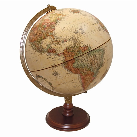 12 Inch Vintage Desktop World Globe with High-Definition Map, Antique Metal Meridian and Wooden Base, Educational and Decorative for Home Office Classroom