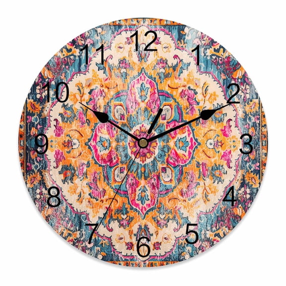12 Inch Vintage Ethnic Style Abstract Medieval Wall Clock, RetroTurkish Texture Battery Operated Silent Non Ticking Clocks, Easy to Read Round Wall Clock for Kitchen/Living Room/Bedroom/Bathroom