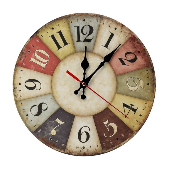 12 Inch Vintage Rainbow Segment Wall Clock | Silent Sweep Movement Rustic Farmhouse Design, Battery Not Included, Ideal for Cafe, Home Office, Cottage