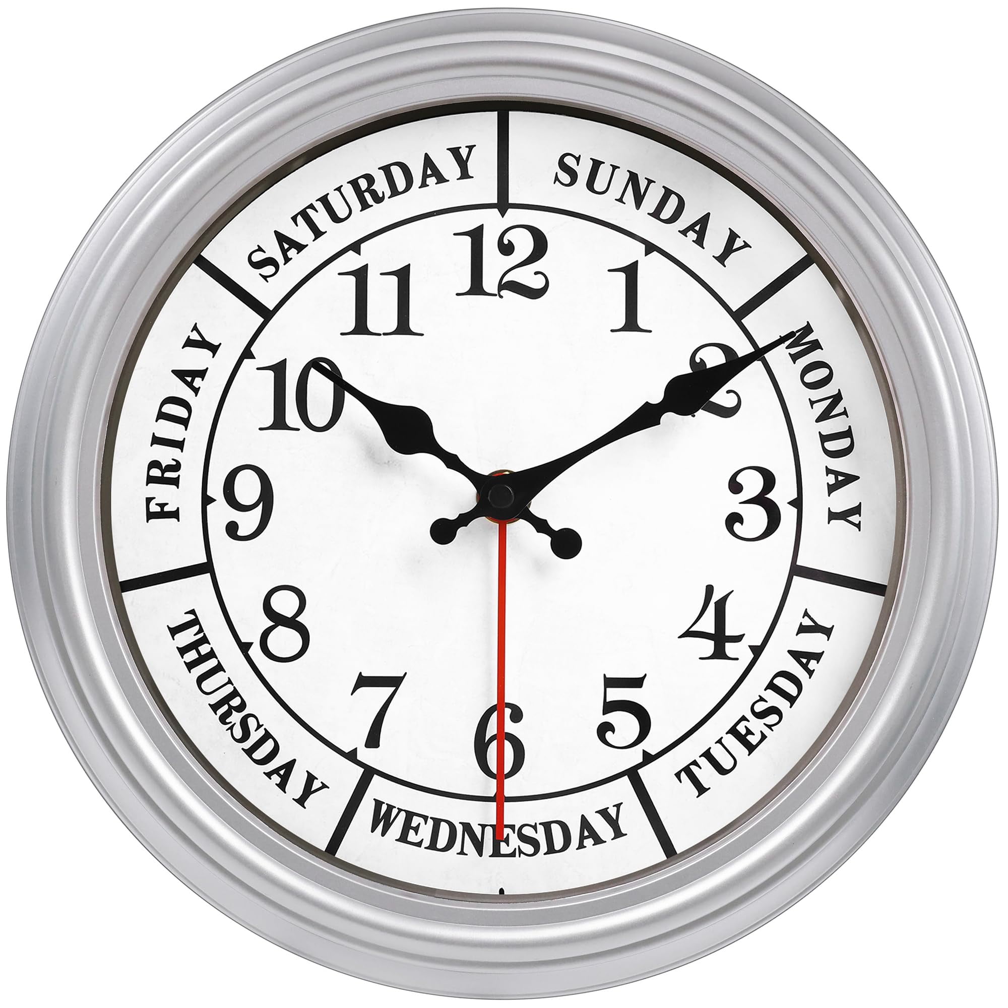 12 Inch Vintage Wall Clock with Day of Week Display, Silent Non Ticking ...