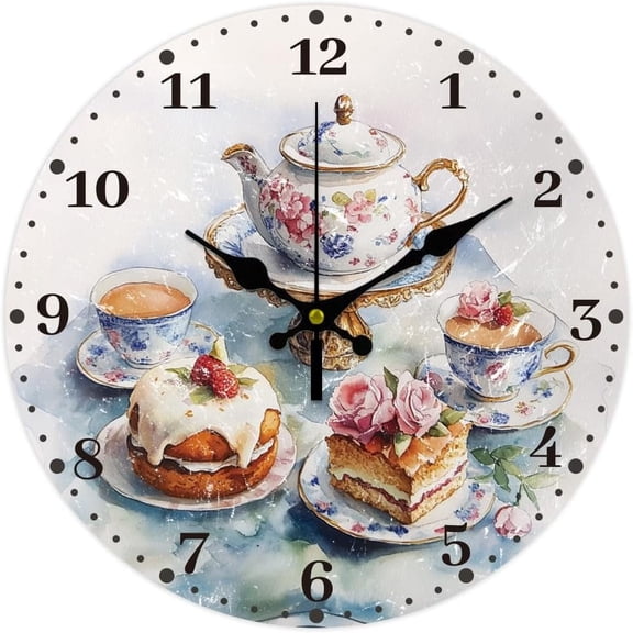 12 Inch Wall Clock Afternoon Tea Wall Clock Battery Operated Non Ticking Silent Cakes Decorative Kitchen Clock