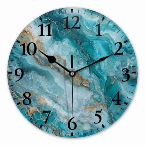 12 Inch Wall Clock Battery Operated Round Clock for Office, Kitchen, Outdoor, Living Room, Abstract Painting Of Blue-Green Fluid Marble