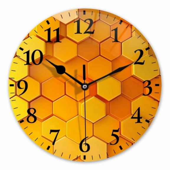 12 Inch Wall Clock Battery Operated Round Clock for Office, Kitchen, Outdoor, Living Room, Orange-Yellow Gradient Hexagon Honeycomb