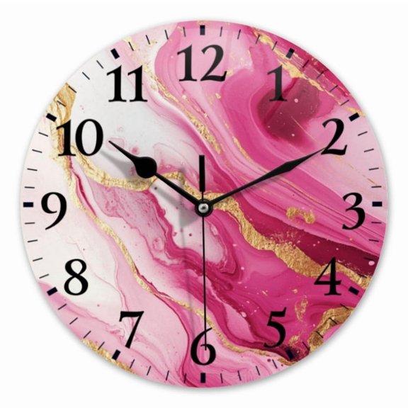 12 Inch Wall Clock Battery Operated Round Clock for Office, Kitchen, Outdoor, Living Room, Pink Purple Marble With Gold Grain