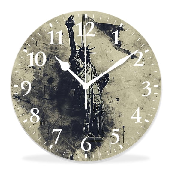 12 Inch Wall Clock Battery Operated Silent Clock Decorative for Office, Kitchen, Outdoor, Living Room,4Th of July Liberty Silhouette with American Flag Exquisite