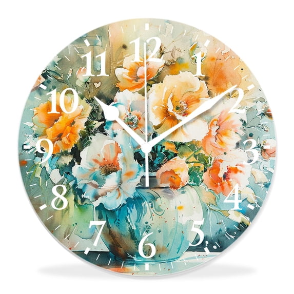 12 Inch Wall Clock Battery Operated Silent Clock Decorative for Office, Kitchen, Outdoor, Living Room,Abstract Floral Daisy Watercolor Spring Fantastic