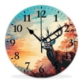 thumbnail image 1 of 12 Inch Wall Clock Battery Operated Silent Clock Decorative for Office, Kitchen, Outdoor, Living Room，Antlers Black Deer on Sky Background West Coast Beautiful, 1 of 4