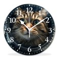 thumbnail image 1 of 12 Inch Wall Clock Battery Operated Silent Clock Decorative for Office, Kitchen, Outdoor, Living Room，Astronaut Cat Float Above Earth in Outer Space Drawing, 1 of 4