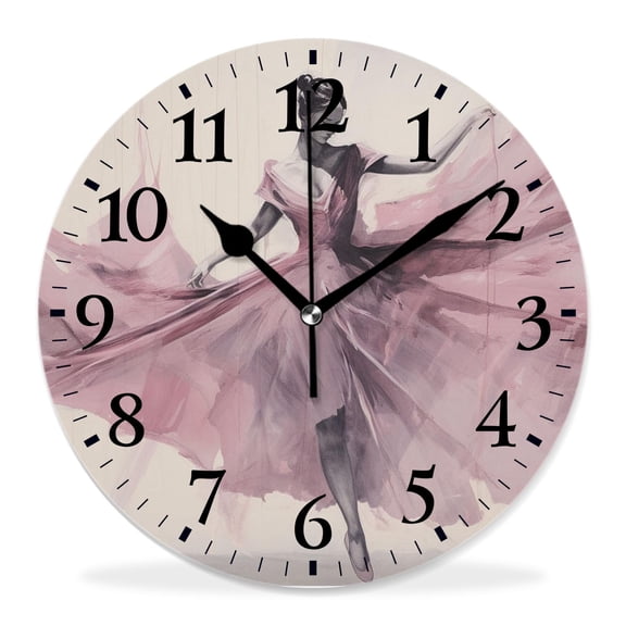 12 Inch Wall Clock Battery Operated Silent Clock Decorative for Office, Kitchen, Outdoor, Living RoomBallerina Dancer in Beautiful Ballet Suit Dancing on White Elegant