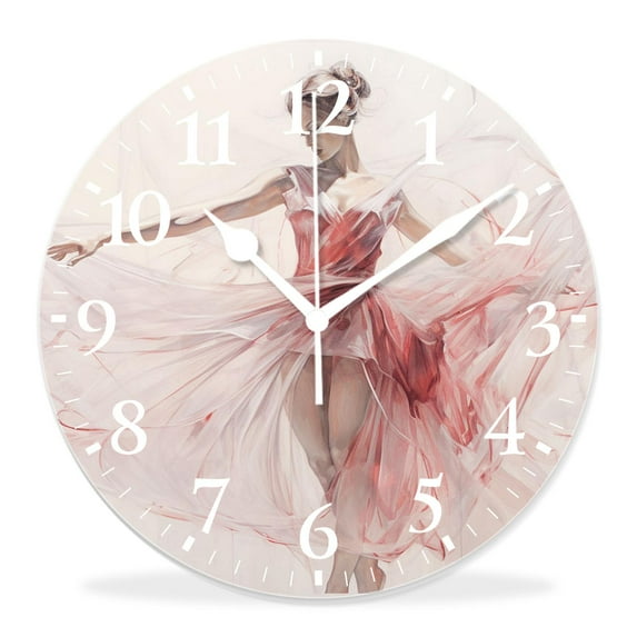 12 Inch Wall Clock Battery Operated Silent Clock Decorative for Office, Kitchen, Outdoor, Living Room,Ballerina Dancer in Beautiful Ballet Suit Dancing on White Picture