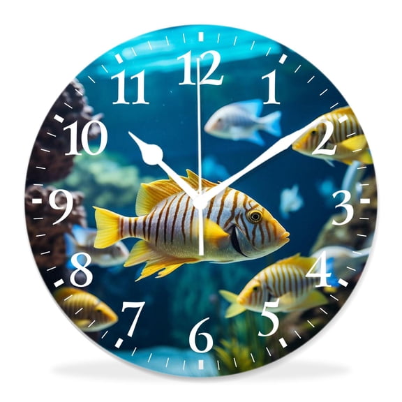 12 Inch Wall Clock Battery Operated Silent Clock Decorative for Office, Kitchen, Outdoor, Living RoomBluestripe Snapper Fish Coral Underwater Marine Sea Life Elegant Pattern