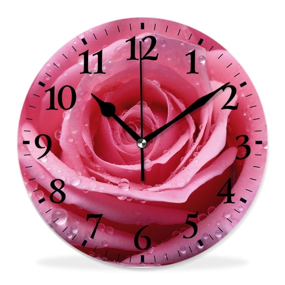 12 Inch Wall Clock Battery Operated Silent Clock Decorative for Office, Kitchen, Outdoor, Living Room,Close Up Of Beautiful Rose Petals Beautiful Design