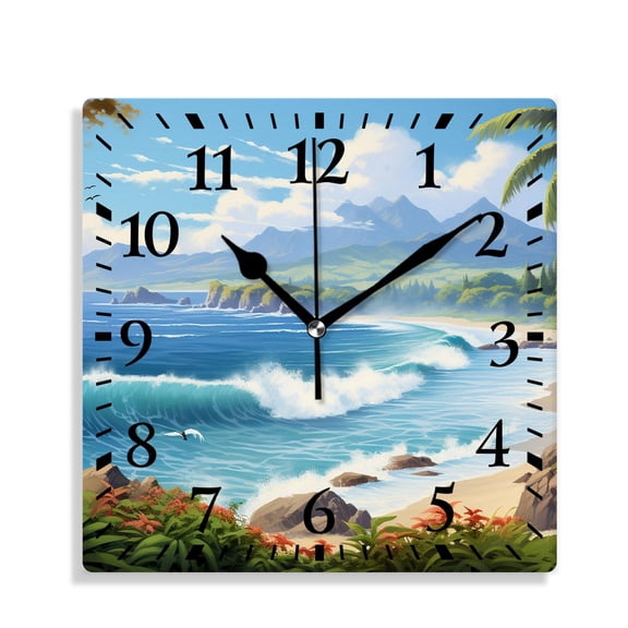 12 Inch Wall Clock Battery Operated Silent Clock Decorative for Office, Kitchen, Outdoor, Living Room，Coconut Tree Tropical Plant Summer Beach Colorful Pattern