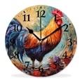 thumbnail image 1 of 12 Inch Wall Clock Battery Operated Silent Clock Decorative for Office, Kitchen, Outdoor, Living Room，Colorful Rooster Oil Painting on Modern Impressionism Image, 1 of 4