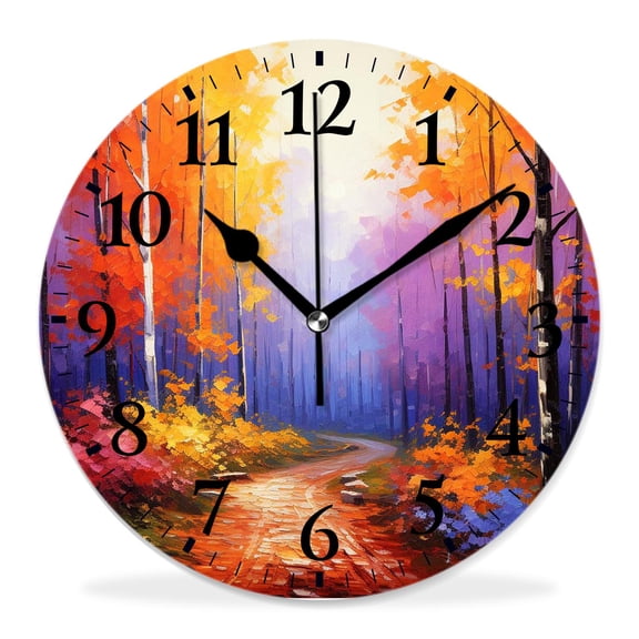 12 Inch Wall Clock Battery Operated Silent Clock Decorative for Office, Kitchen, Outdoor, Living RoomCountry Dark and Deep in The forest in Fall Autumn Season Picture